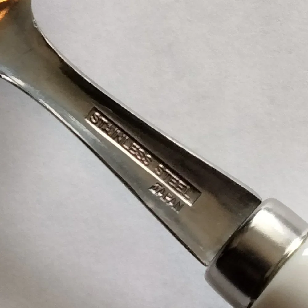 Vintage 80s Set of 3 Cheese Knives with White Ceramic Handles